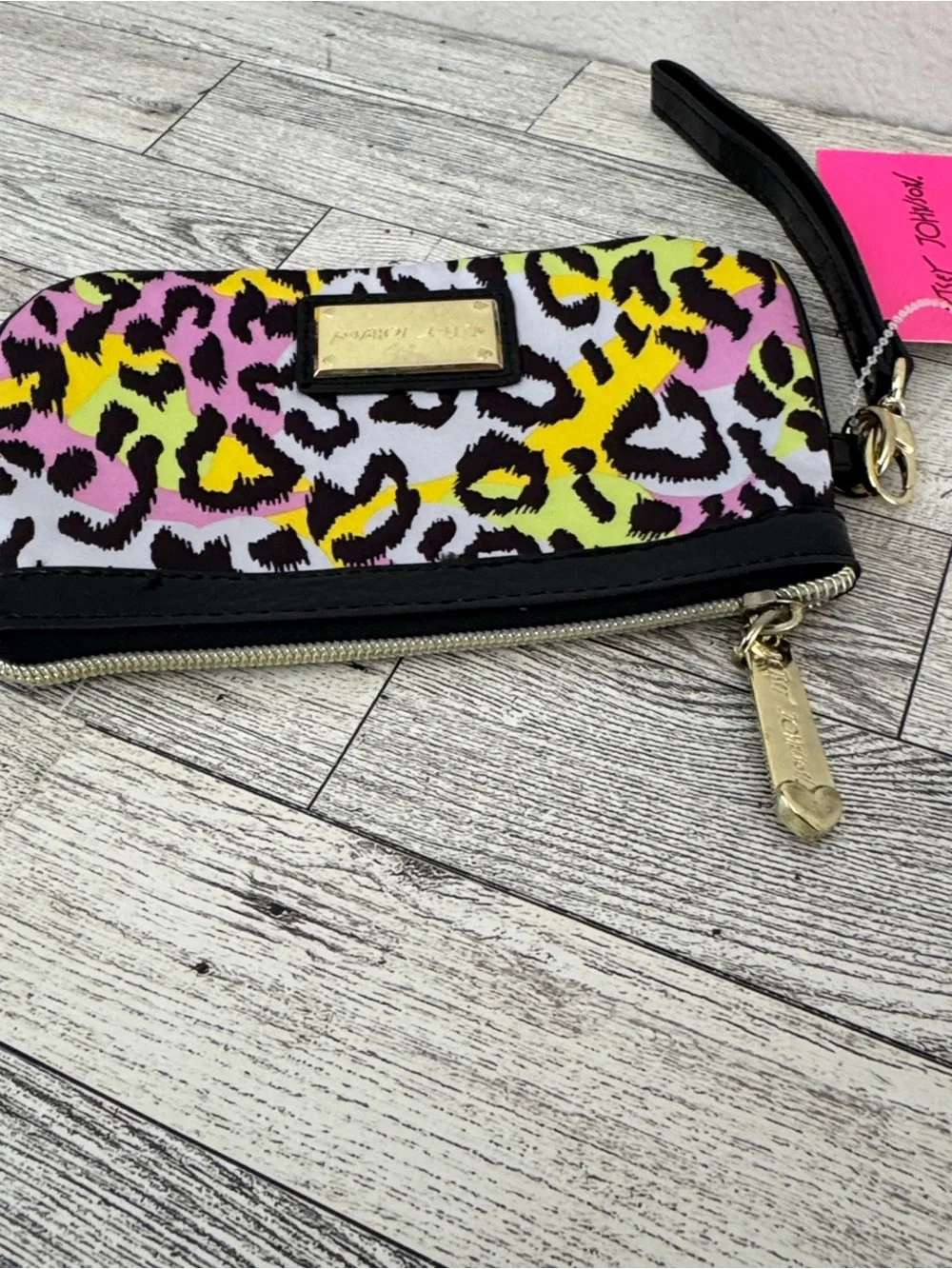 Betsey Johnson Neon Pastel Leopard Print Wristlet NWT
